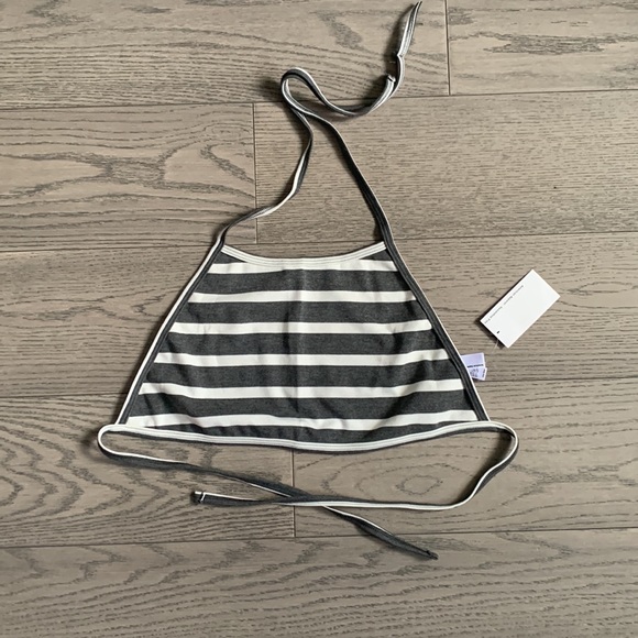 🔥🔥🔥American Apparel Ponte Halter Crop Top in Grey and White Stripe - One Size - Picture 4 of 4
